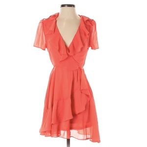 ASOS | Orange Ruffle V Neck Mini Dress Sz 4